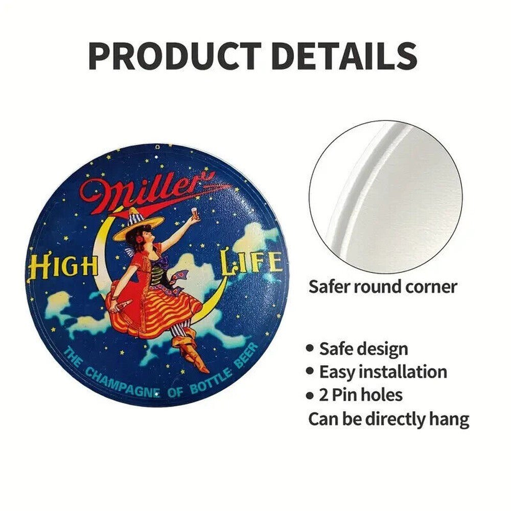 Miller High Life Beer Vintage Style Novelty 12" Round Metal Sign NEW! Home & Garden:Home Décor:Plaques & Signs Style Your Walls